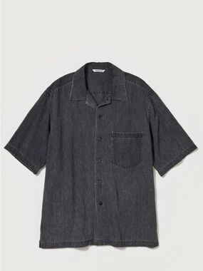 Casual Washed Black Short-Sleeve Button-Down Shirt